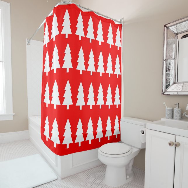 Christmas Trees Red Shower Curtain (In Situ)