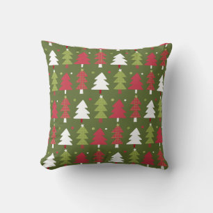Christmas Trees Red White and Green  Cushion