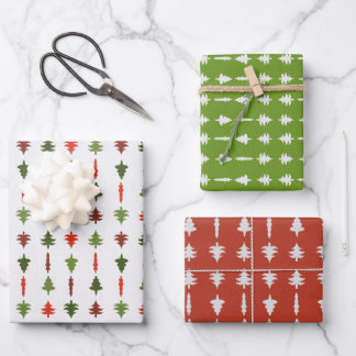 Christmas Trees Red White Green Wrapping Paper Sheet