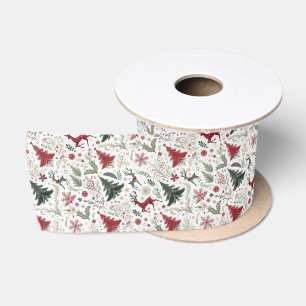 Christmas Trees, Reindeer and Snowflakes Satin Ribbon