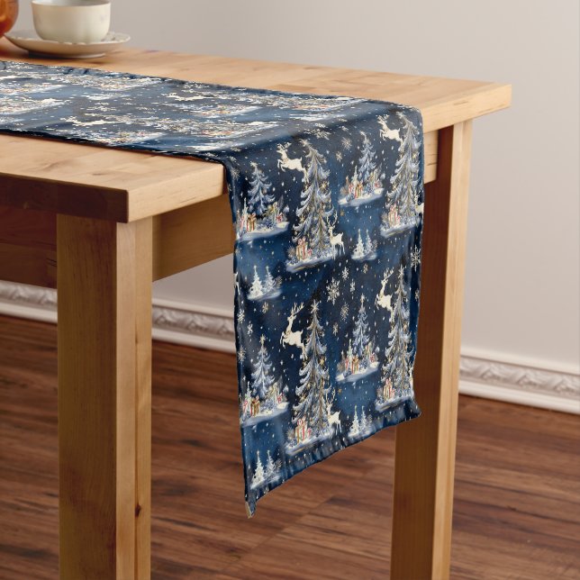 Christmas Trees, Reindeer and Snowflakes Short Table Runner (In Situ)