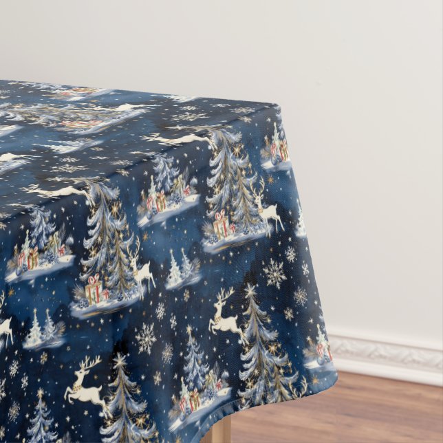 Christmas Trees, Reindeer and Snowflakes Tablecloth (In Situ)