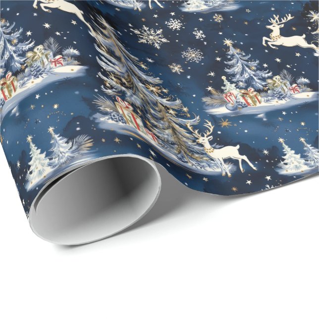Christmas Trees, Reindeer and Snowflakes Wrapping Paper (Roll Corner)