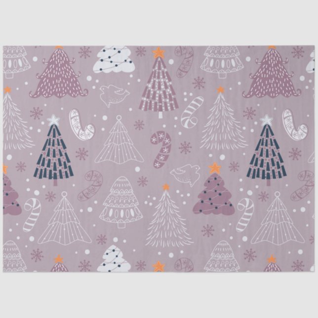 Christmas Trees Reindeer Candy Canes Christmas Tissue Paper (Front)