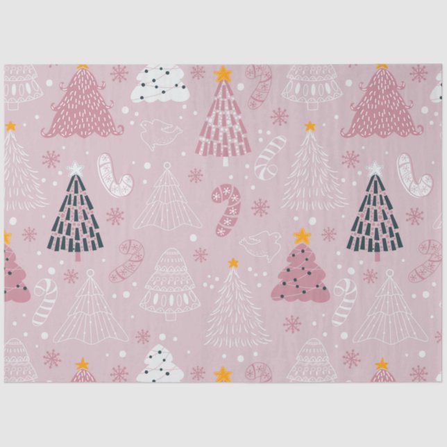 Christmas Trees Reindeer Candy Canes Christmas Tissue Paper (Front)