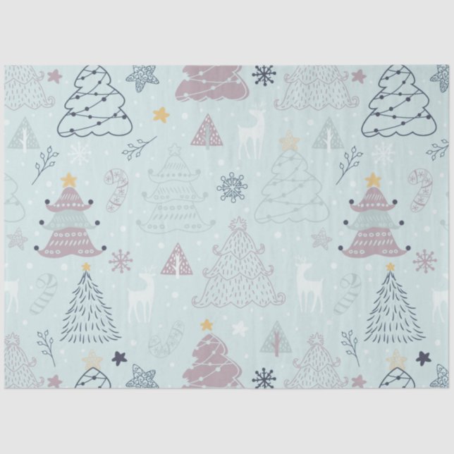 Christmas Trees Reindeer Candy Canes Christmas Tissue Paper (Front)