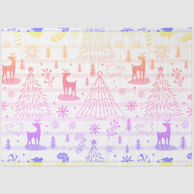 Christmas Trees Reindeer Candy Canes Christmas Tissue Paper (Front)