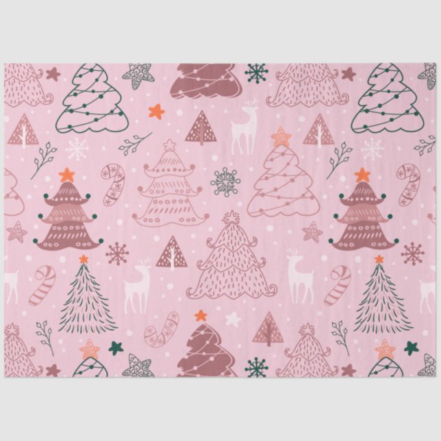 Christmas Trees Reindeer Candy Canes Christmas Tissue Paper (Front)