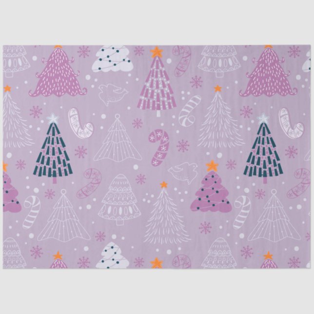 Christmas Trees Reindeer Candy Canes Christmas Tissue Paper (Front)