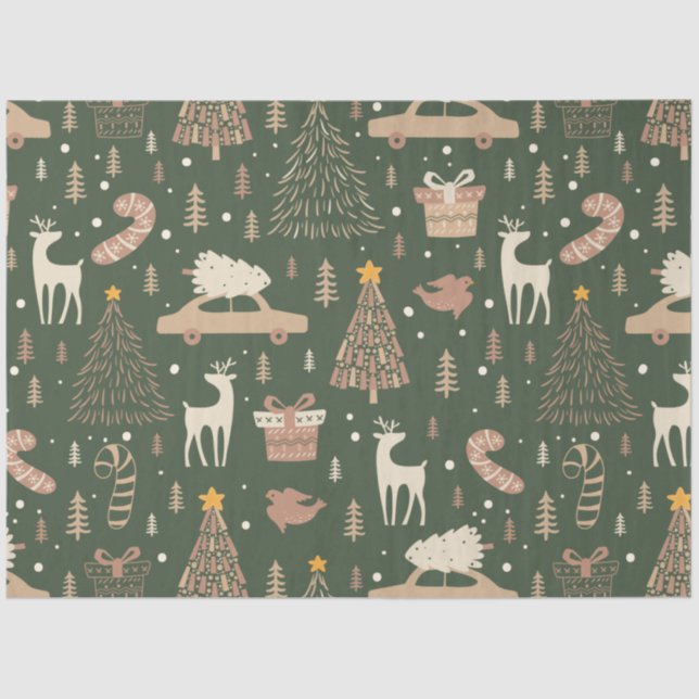 Christmas Trees Reindeer Candy Canes Christmas Tissue Paper (Front)