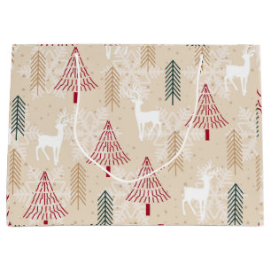 Christmas Trees Reindeer Pattern Large Gift Bag