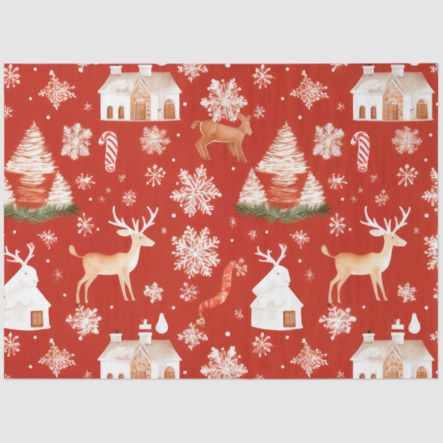 Christmas Trees Reindeer Snowflakes Christmas Tissue Paper (Front)