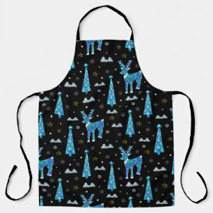 Christmas trees, reindeer snowflakes. Winter illus Apron