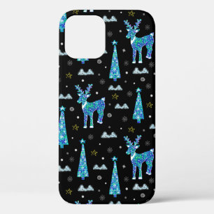 Christmas trees, reindeer snowflakes. Winter illus iPhone 12 Case