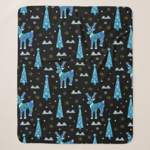 Christmas trees, reindeer snowflakes. Winter illus Sherpa Blanket