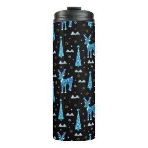 Christmas trees, reindeer snowflakes. Winter illus Thermal Tumbler