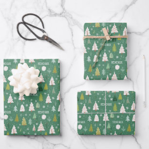 Christmas Trees Repeating Name Personalized Wrapping Paper Sheet