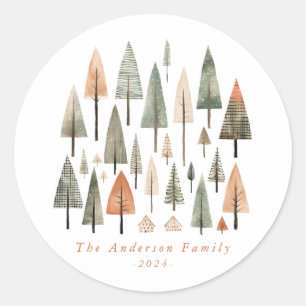 Christmas Trees Round Stickers