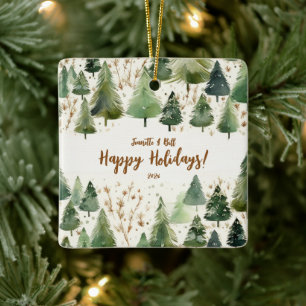 Christmas Trees Rustic Forest Ceramic Ornament