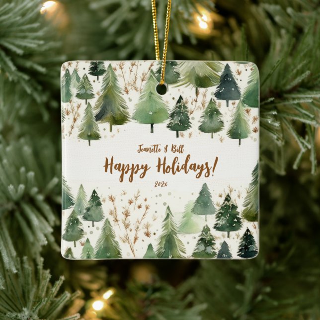Christmas Trees Rustic Forest Ceramic Ornament (Tree)