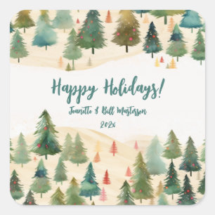 Christmas Trees Rustic Forest Square Sticker