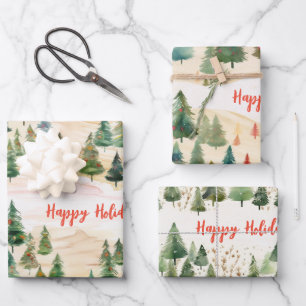 Christmas Trees Rustic  Wrapping Paper Sheet