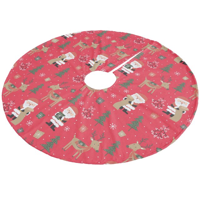 Christmas Trees, Santa and Rudolph Fleece Tree Skirt (Angled)