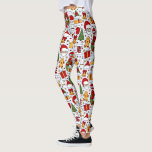 Christmas Trees Santa Bells Ginger Bread Cookies Leggings