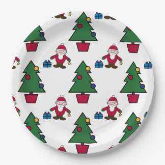 Christmas Trees & Santa Pattern Paper Plate