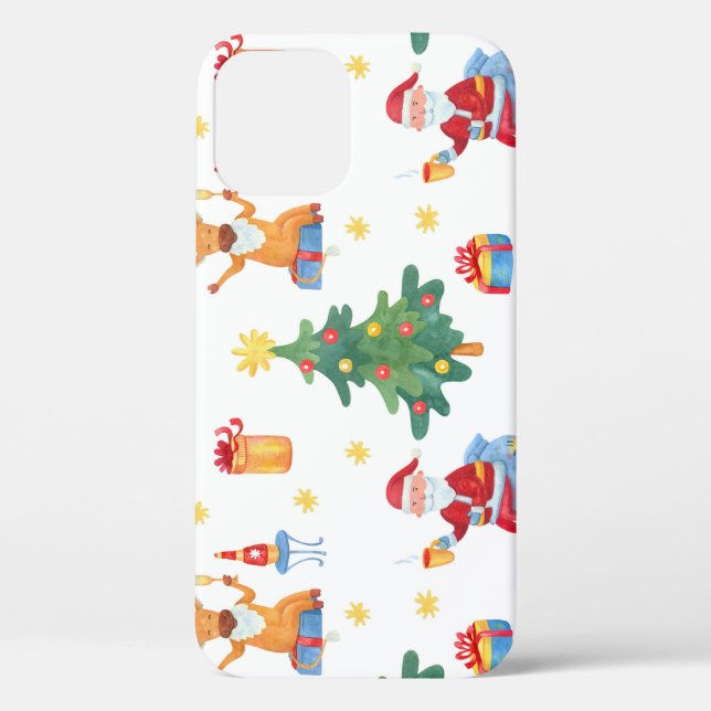 Christmas trees, Santa: watercolor pattern. Case-Mate iPhone Case (Back)