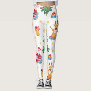 Christmas trees, Santa: watercolor pattern. Leggings