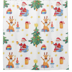 Christmas trees, Santa: watercolor pattern. Shower Curtain