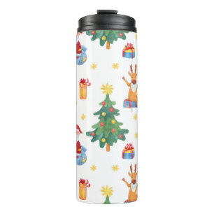 Christmas trees, Santa: watercolor pattern. Thermal Tumbler