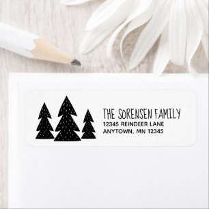 Christmas Trees Scandi Black White Return Address