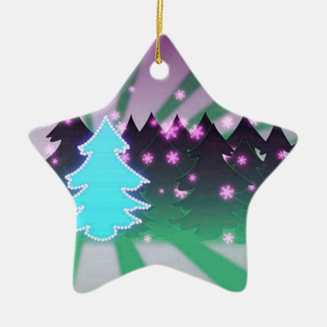 Christmas Trees Shades of Green Ceramic Tree Decoration (Front)