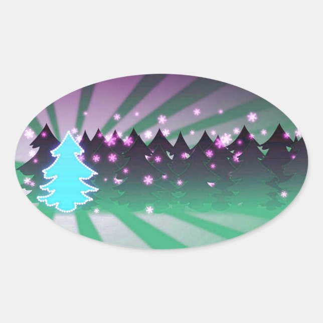 Christmas Trees Shades of Green Oval Sticker (Front)