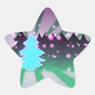 Christmas Trees Shades of Green Star Sticker