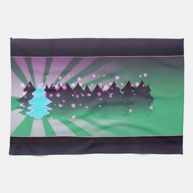 Christmas Trees Shades of Green Tea Towel (Horizontal)
