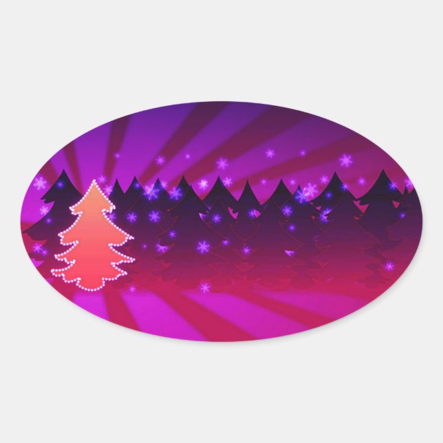 Christmas Trees Shades of Purple Oval Sticker (Front)