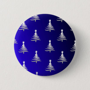 Christmas Trees Silver on Cobalt Blue 6 Cm Round Badge