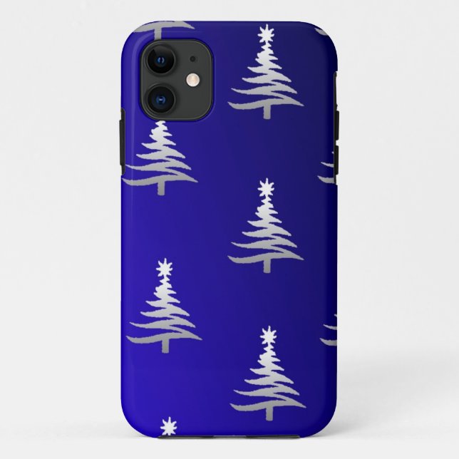 Christmas Trees Silver on Cobalt Blue Case-Mate iPhone Case (Back)