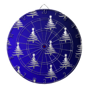 Christmas Trees Silver on Cobalt Blue Dartboard