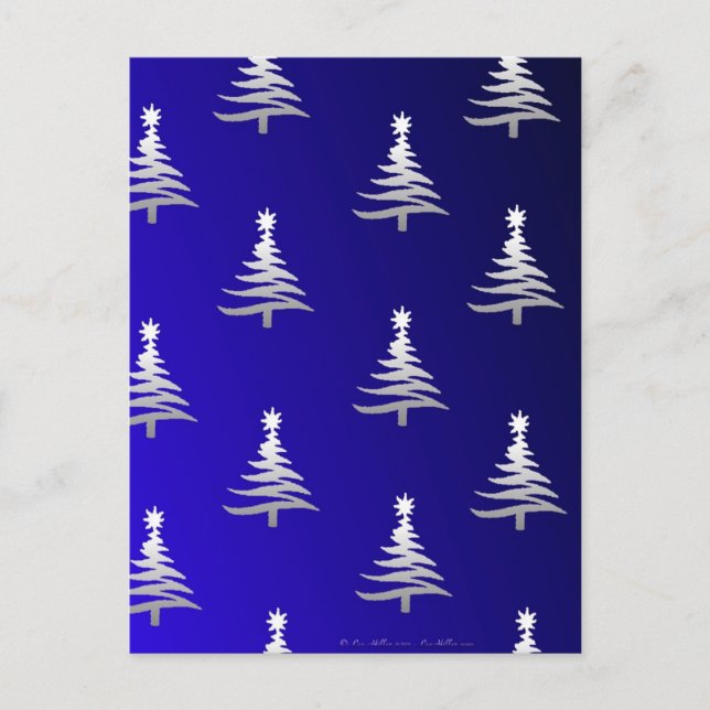 Christmas Trees Silver on Cobalt Blue Holiday Postcard (Front)