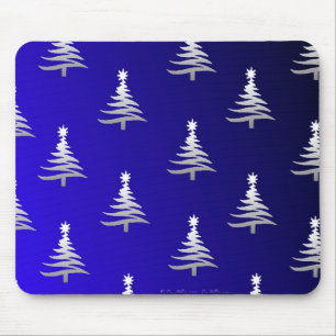 Christmas Trees Silver on Cobalt Blue Mouse Mat