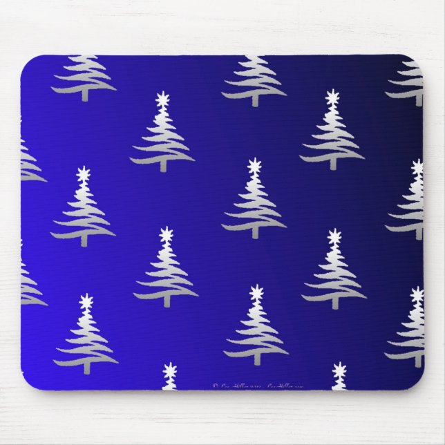 Christmas Trees Silver on Cobalt Blue Mouse Mat (Front)