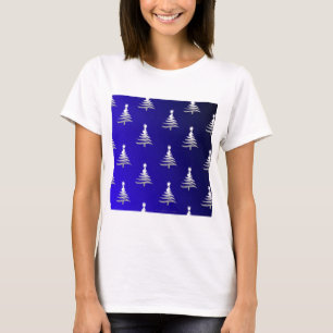 Christmas Trees Silver on Cobalt Blue T-Shirt