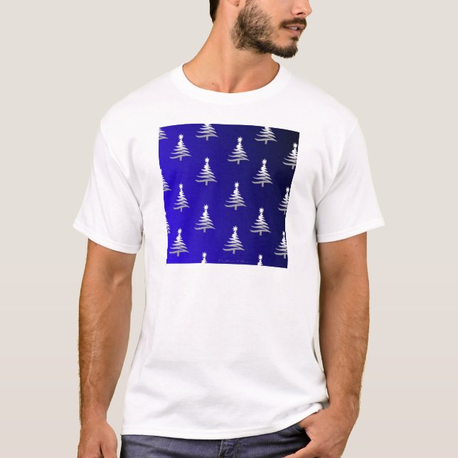 Christmas Trees Silver on Cobalt Blue T-Shirt (Front)