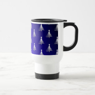 Christmas Trees Silver on Cobalt Blue Travel Mug