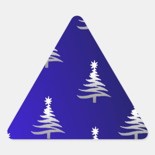 Christmas Trees Silver on Cobalt Blue Triangle Sticker