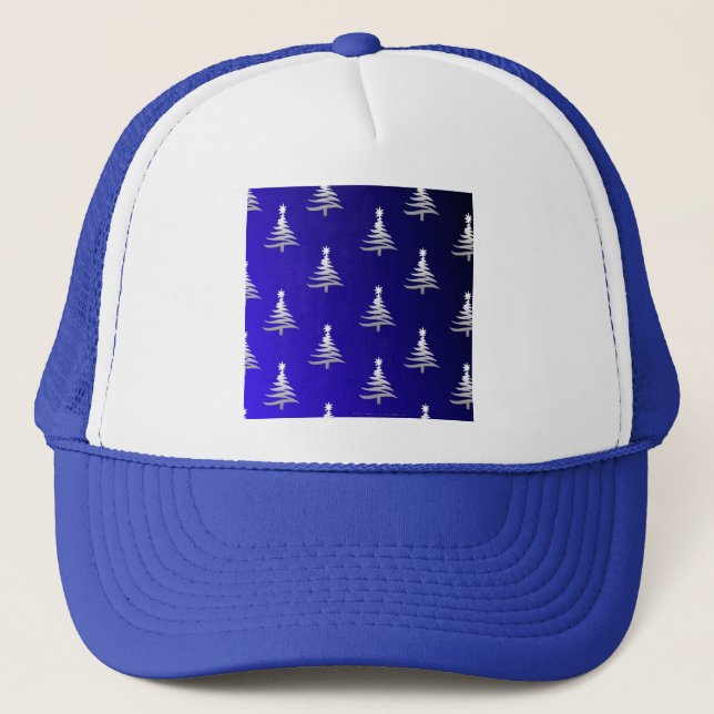 Christmas Trees Silver on Cobalt Blue Trucker Hat (Front)